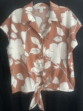 Rachel Zoe Rust and White Floral Tie-Front Blouse